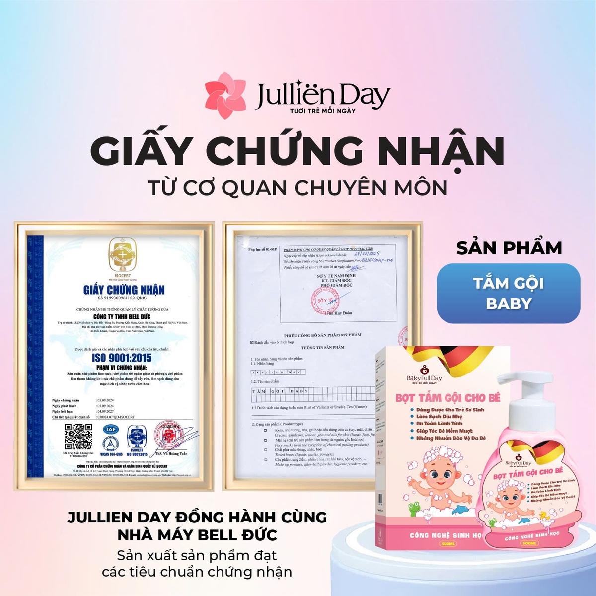 Bọt tắm gội cho bé công nghệ sinh học Babyfull Day 500ml