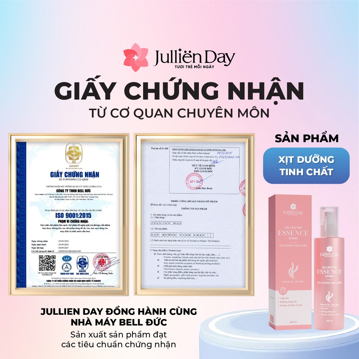Xịt dưỡng tinh chất phục hồi căng bóng Jullien Day - Essence Spay 200ml