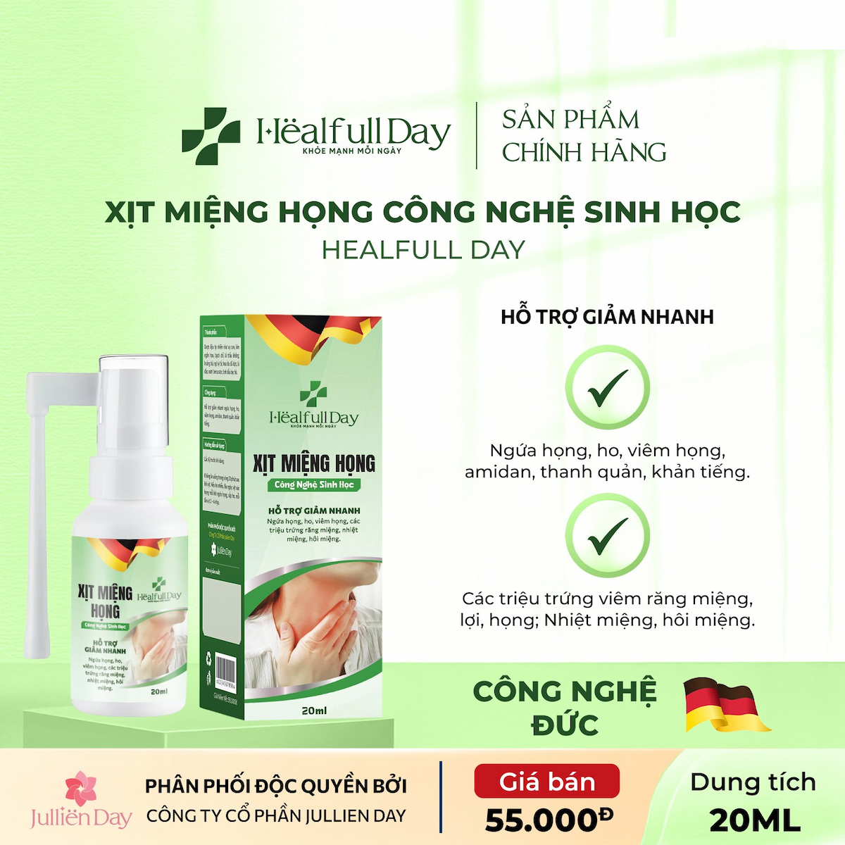 Combo bé 2 sản phẩm BE02 Xịt miệng họng Healfull Day và Dung dịch vệ sinh bé gái Babyfull Day