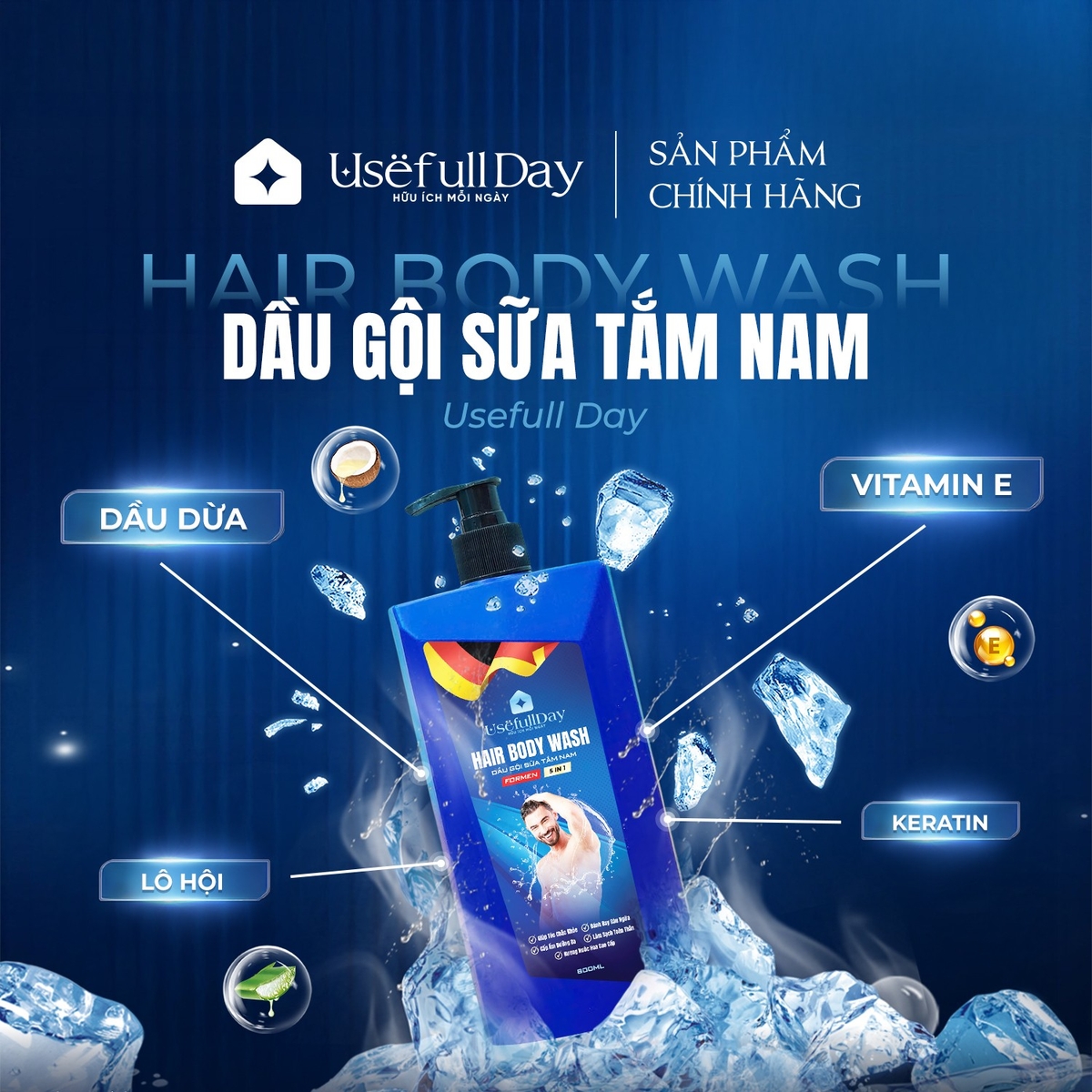 Dầu gội sữa tắm nam 5in1 hương nước hoa Usefull Day (800ml)