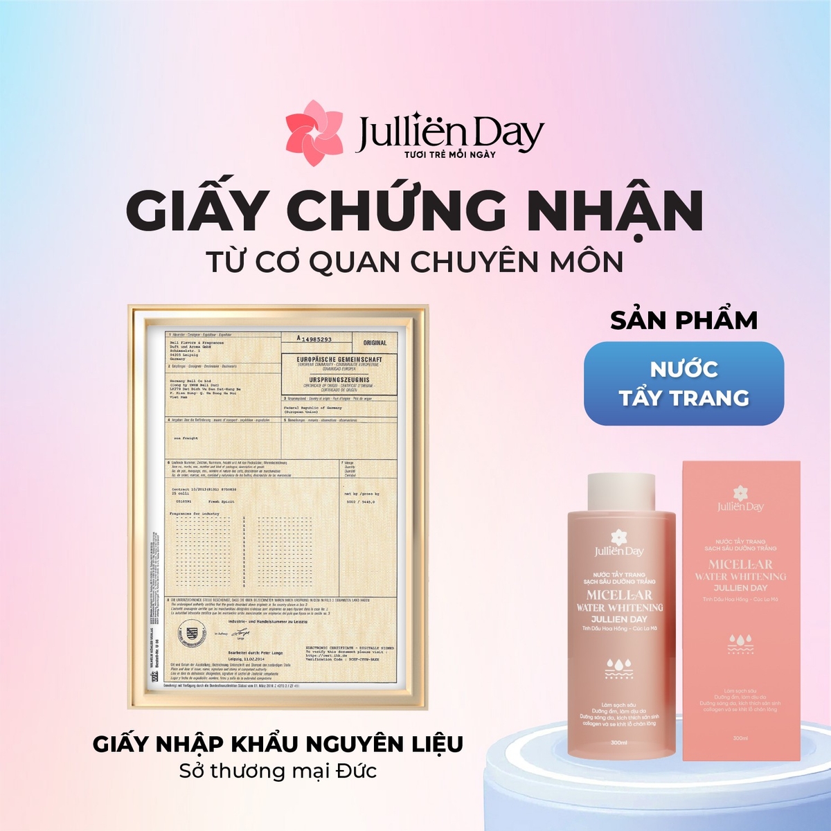 Nước tẩy trang sạch sâu dưỡng trắng Jullien Day 300ml