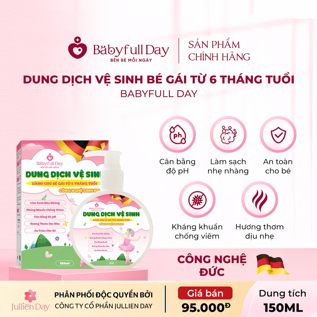 Dung dịch vệ sinh cho bé gái Babyfull Day 150ml