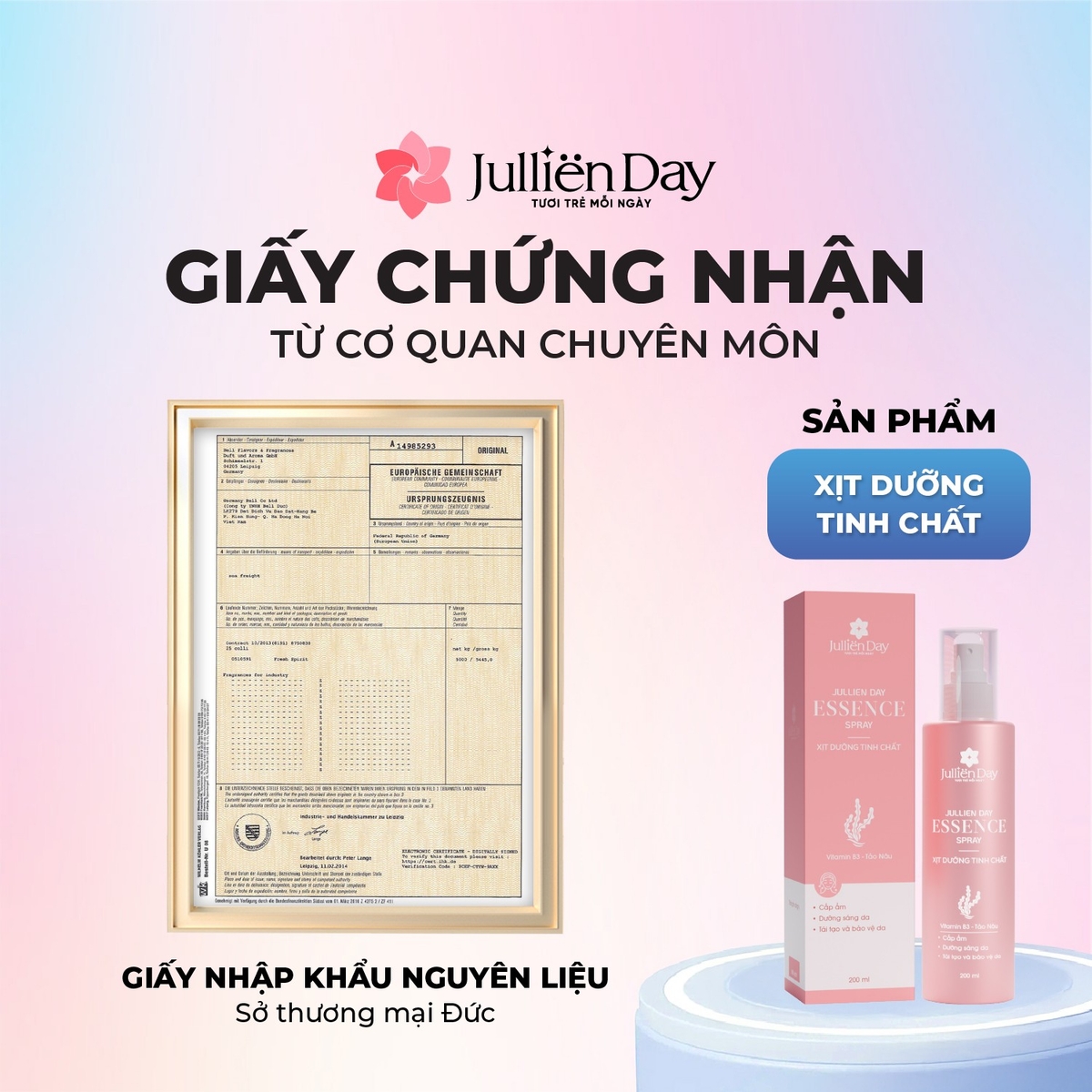 Xịt dưỡng tinh chất phục hồi căng bóng Jullien Day - Essence Spay 200ml