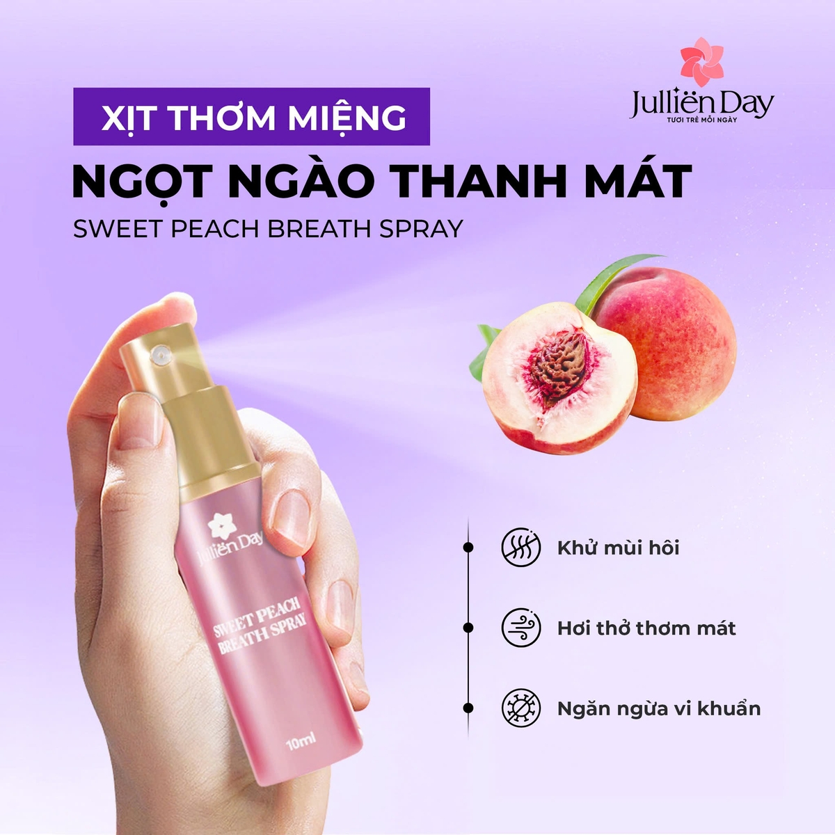 Xịt thơm miệng Jullien Day Mint Breath Spray - Vị đào 10ml