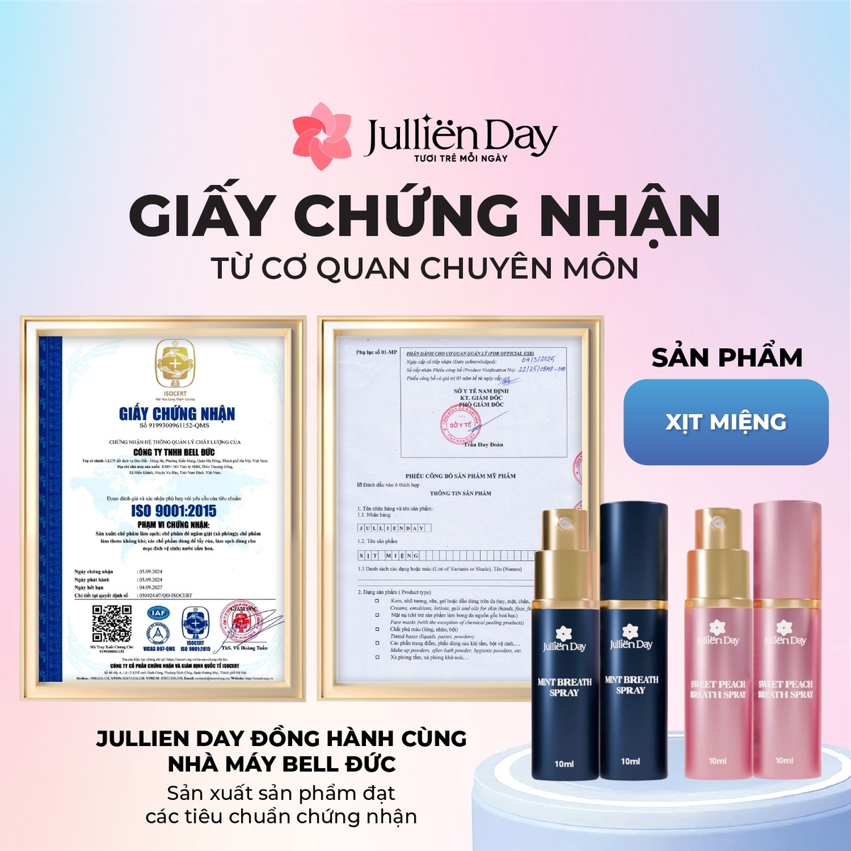 Xịt thơm miệng Jullien Day Mint Breath Spray - Vị đào 10ml