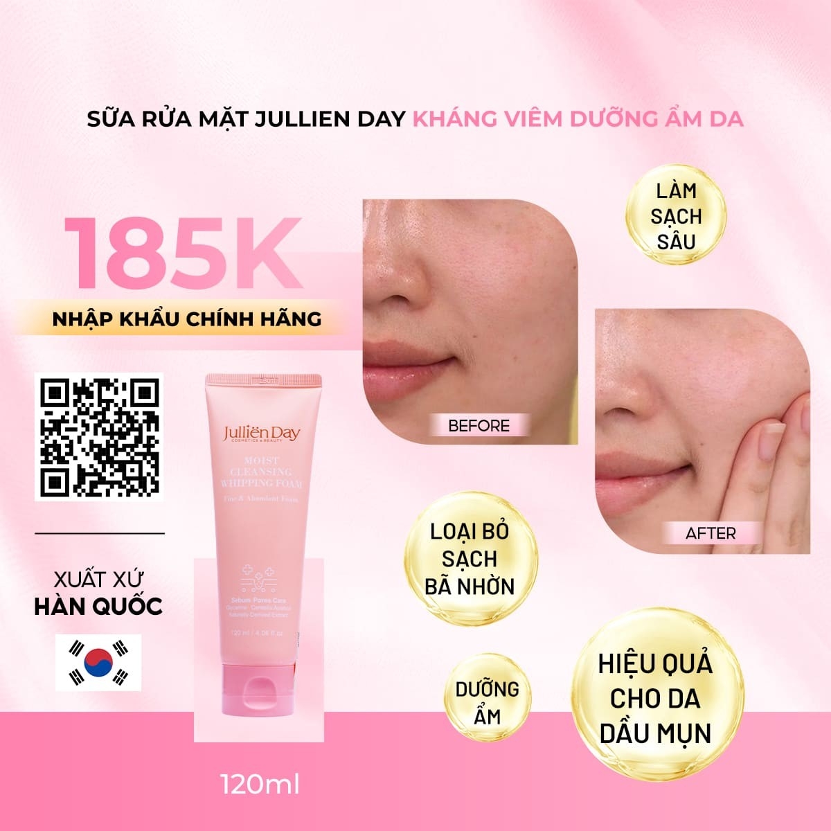 Sữa rửa mặt kháng viêm dưỡng ẩm da Jullien Day (120ml)