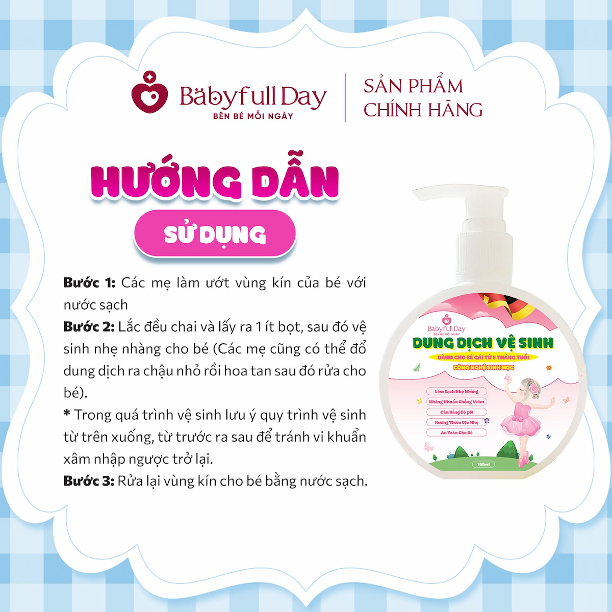 Dung dịch vệ sinh cho bé gái Babyfull Day 150ml