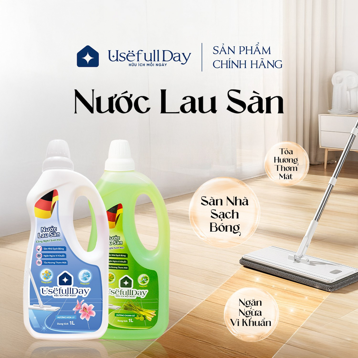 Nước lau sàn công nghệ sinh học hương chanh sả 1 lít Usefull Day