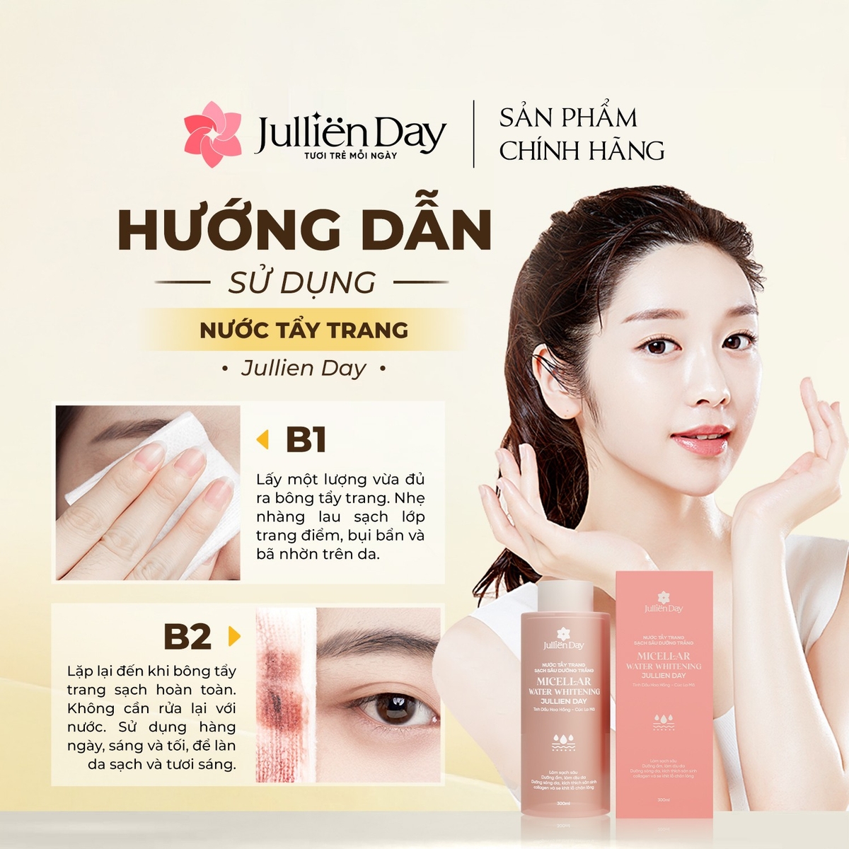 Nước tẩy trang sạch sâu dưỡng trắng Jullien Day 300ml