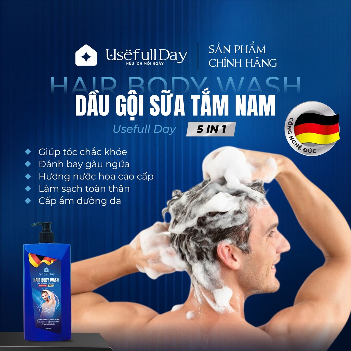 Dầu gội sữa tắm nam 5in1 hương nước hoa Usefull Day (800ml)