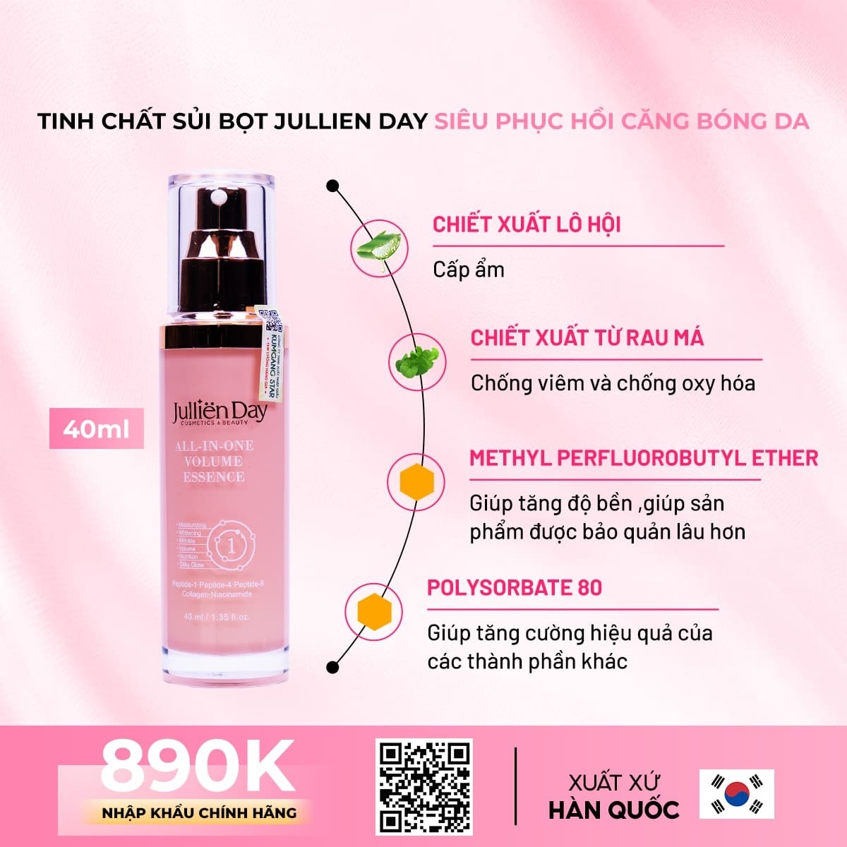 Tinh chất tạo bọt siêu phục hồi căng bóng da Jullien Day 6 trong 1 (40ml)