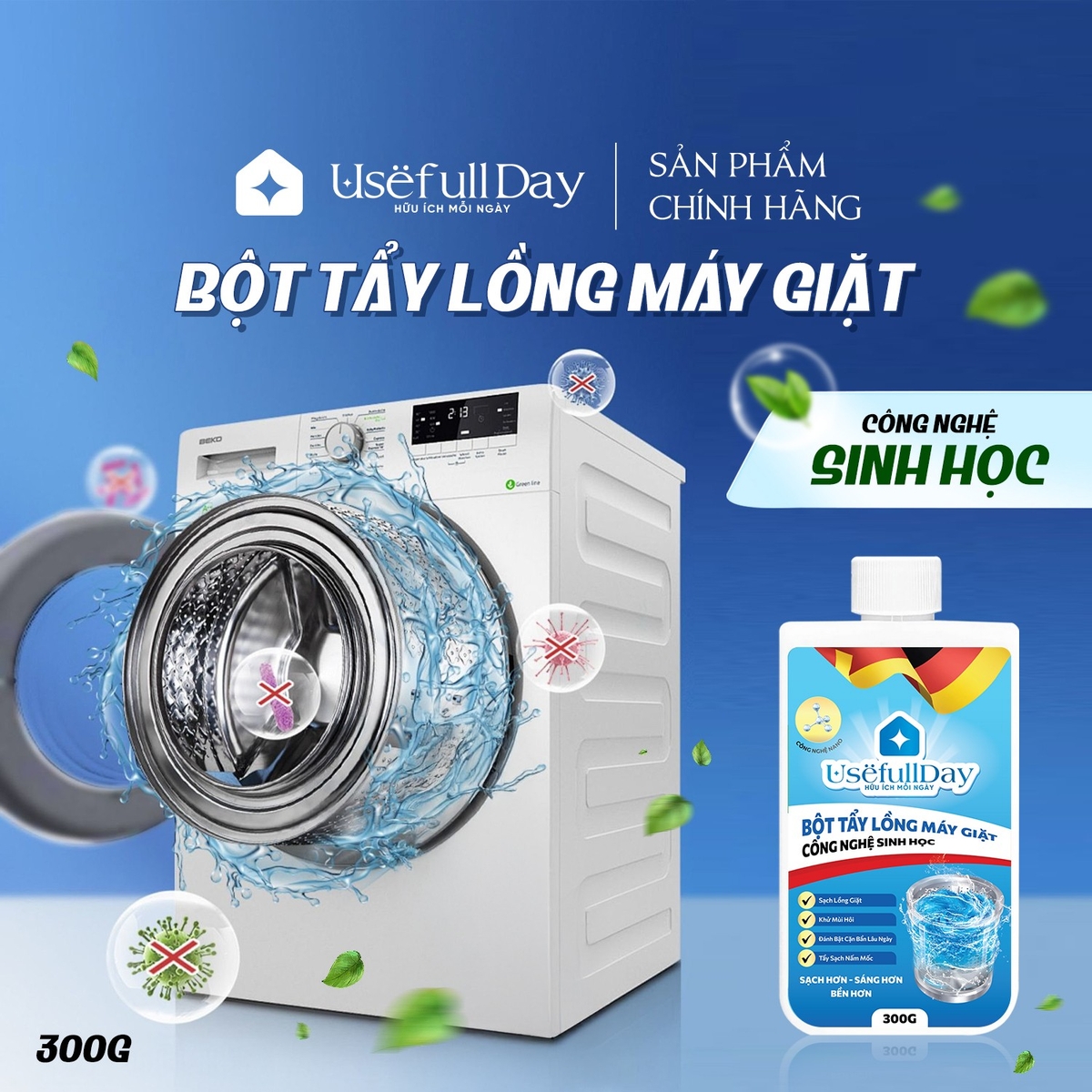 Bột tẩy lồng máy giặt công nghệ sinh học Usefull Day 300g