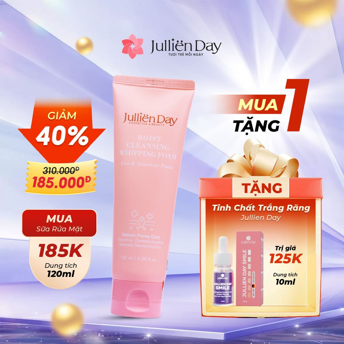 Flash sale mua 1 tặng 1: Tặng tinh chất trắng răng Jullien Day (10ml) khi mua sữa rửa mặt Jullien Day (120ml)