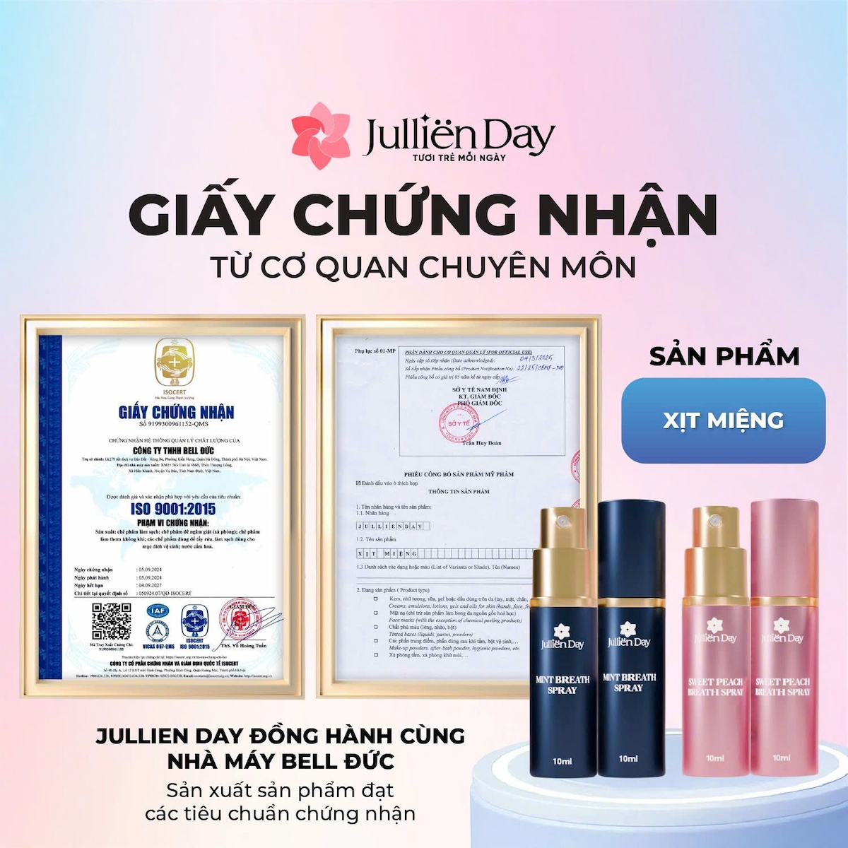 Flash sale: Tặng xịt thơm miệng vị đào (10ml) khi mua Tinh chất trắng răng Jullien Day (10ml)