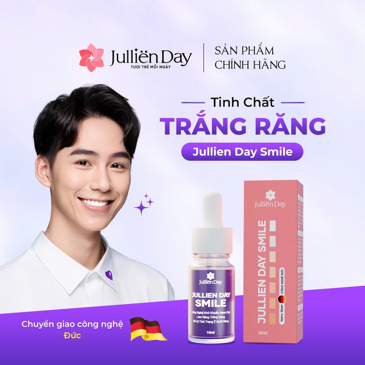 Flash sale: Tặng xịt thơm miệng vị đào (10ml) khi mua Tinh chất trắng răng Jullien Day (10ml)