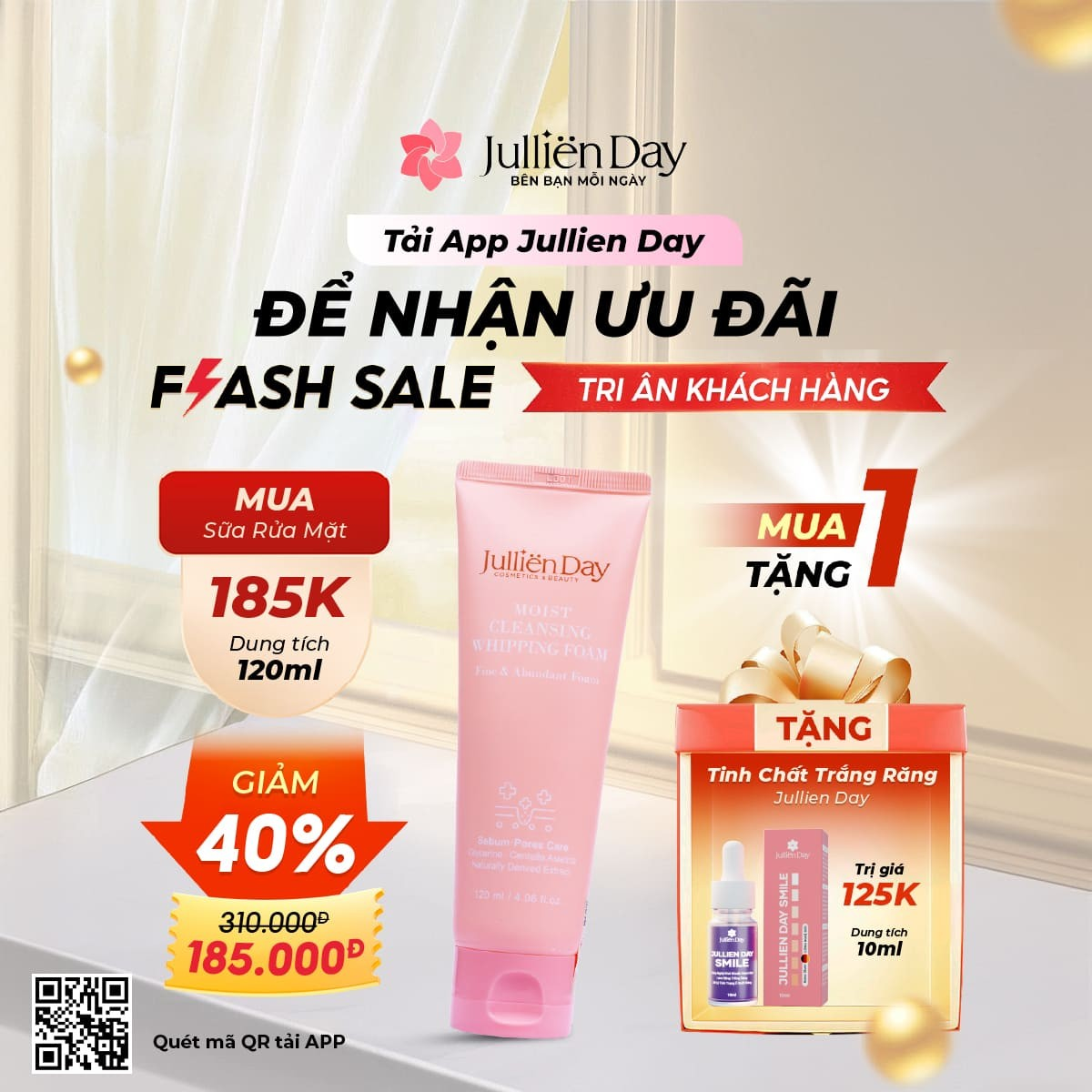 Flash sale mua 1 tặng 1: Tặng tinh chất trắng răng Jullien Day (10ml) khi mua sữa rửa mặt Jullien Day (120ml)