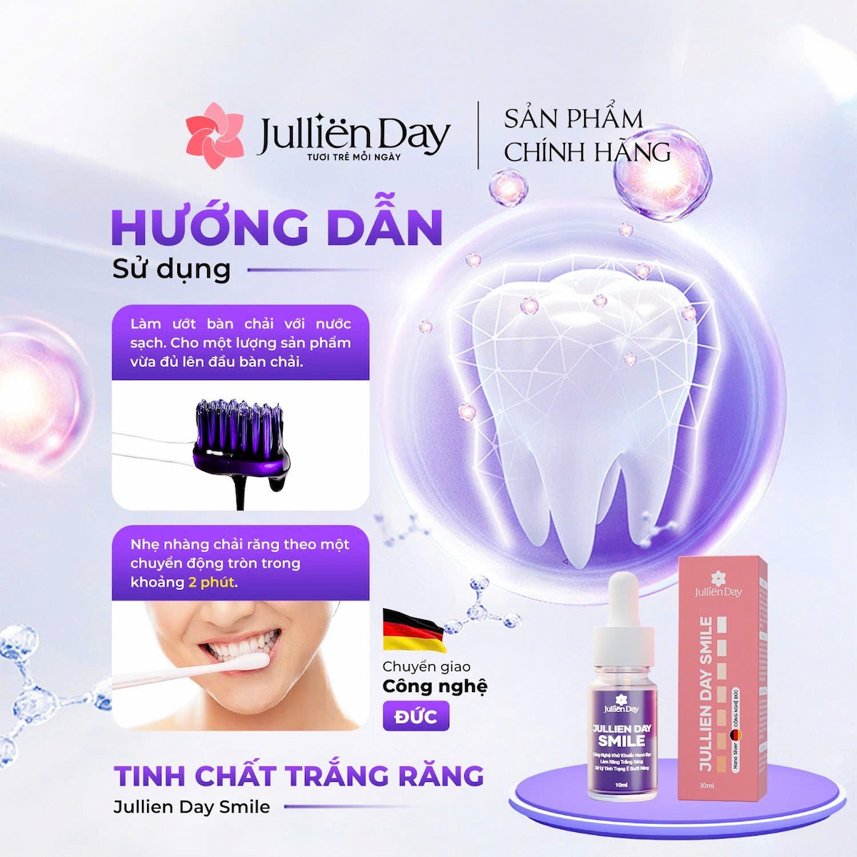 Flash sale: Tặng xịt thơm miệng vị đào (10ml) khi mua Tinh chất trắng răng Jullien Day (10ml)