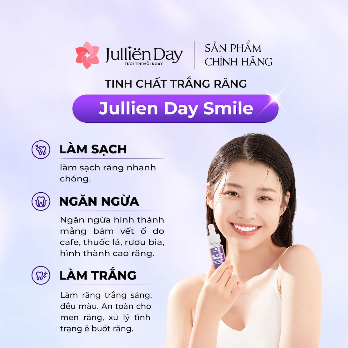 Flash sale mua 1 tặng 1: Tặng tinh chất trắng răng Jullien Day (10ml) khi mua sữa rửa mặt Jullien Day (120ml)