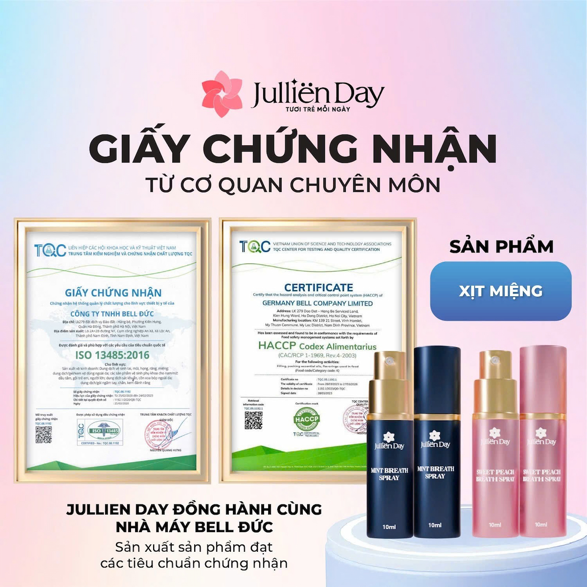 Flash sale: Tặng xịt thơm miệng vị đào (10ml) khi mua Tinh chất trắng răng Jullien Day (10ml)