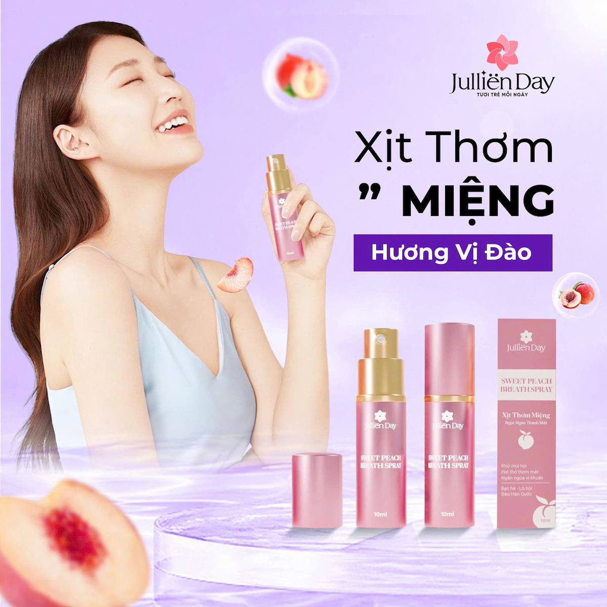 Flash sale: Tặng xịt thơm miệng vị đào (10ml) khi mua Tinh chất trắng răng Jullien Day (10ml)