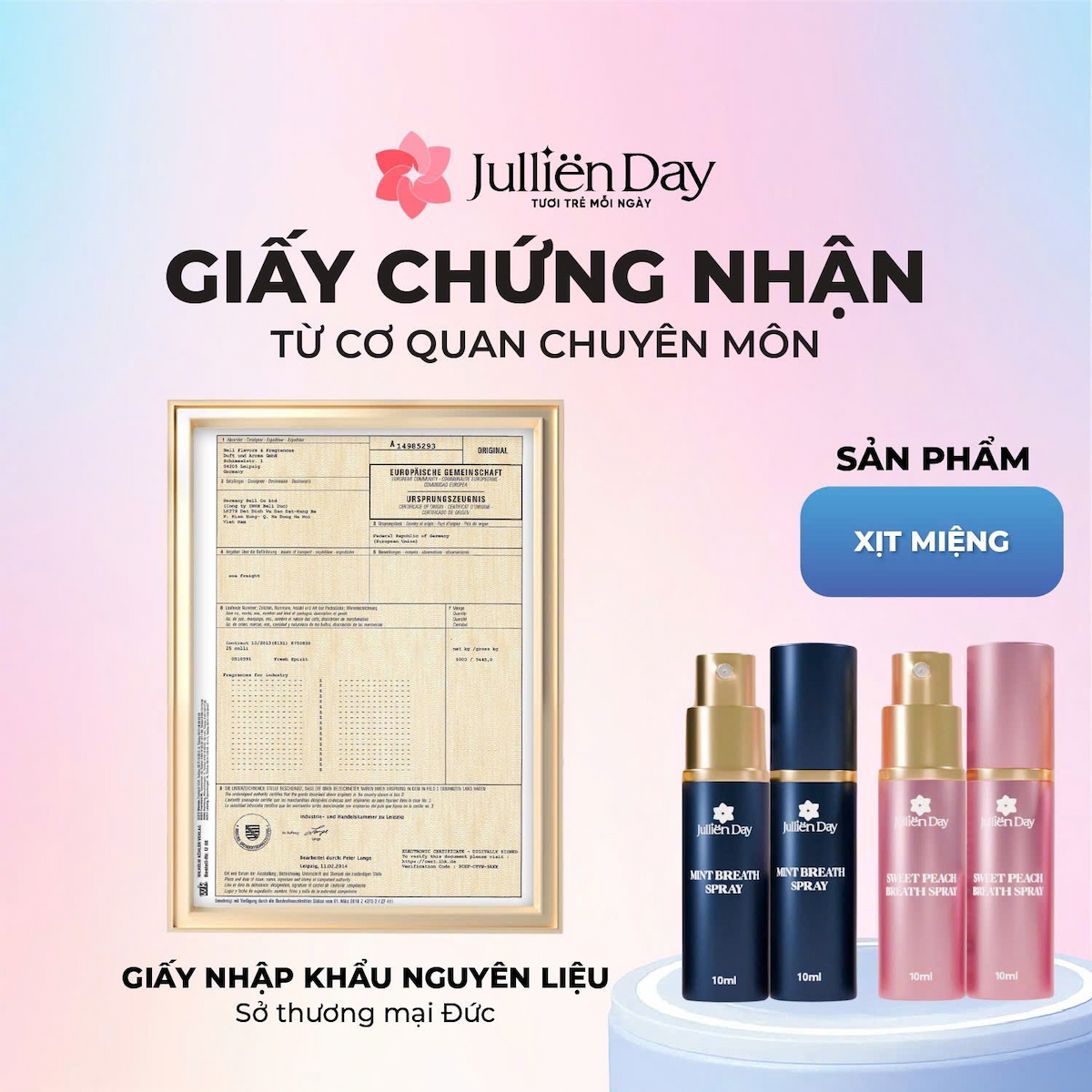 Flash sale: Tặng xịt thơm miệng vị đào (10ml) khi mua Tinh chất trắng răng Jullien Day (10ml)