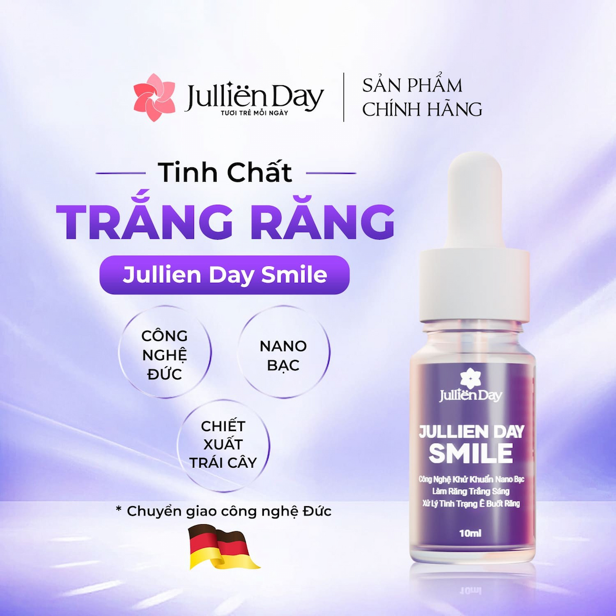 Flash sale mua 1 tặng 1: Tặng tinh chất trắng răng Jullien Day (10ml) khi mua sữa rửa mặt Jullien Day (120ml)