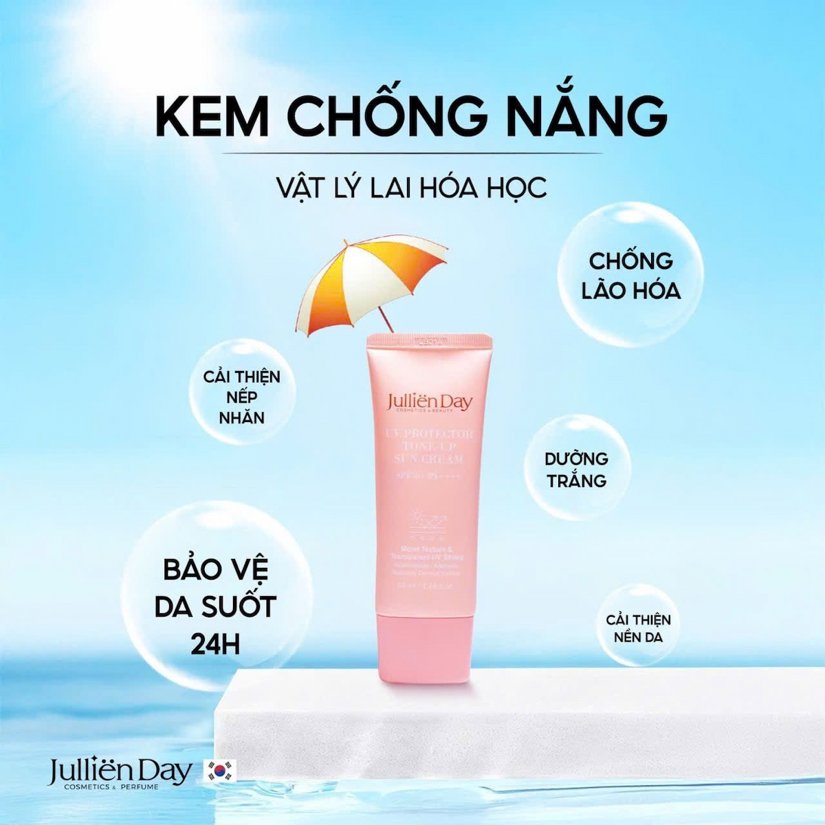 Flash sale: Tặng tinh chất trắng răng Jullien Day (10 ml) khi mua Kem chống nắng đa năng dưỡng trắng nâng tone Jullien Day (50ml)