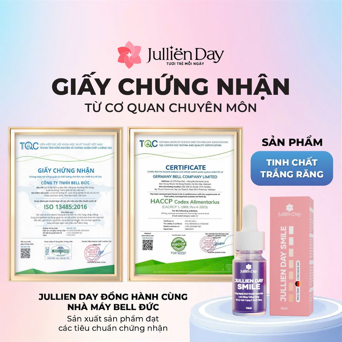 Flash sale: Tặng xịt thơm miệng vị đào (10ml) khi mua Tinh chất trắng răng Jullien Day (10ml)