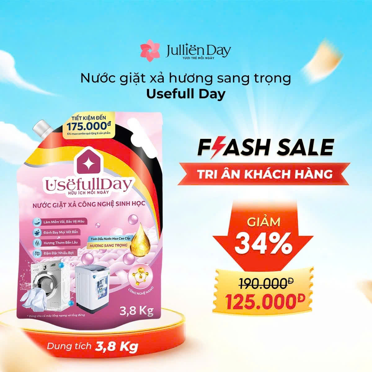 Nước Giặt Xả Sinh Học - Hương sang trọng 3,8KG