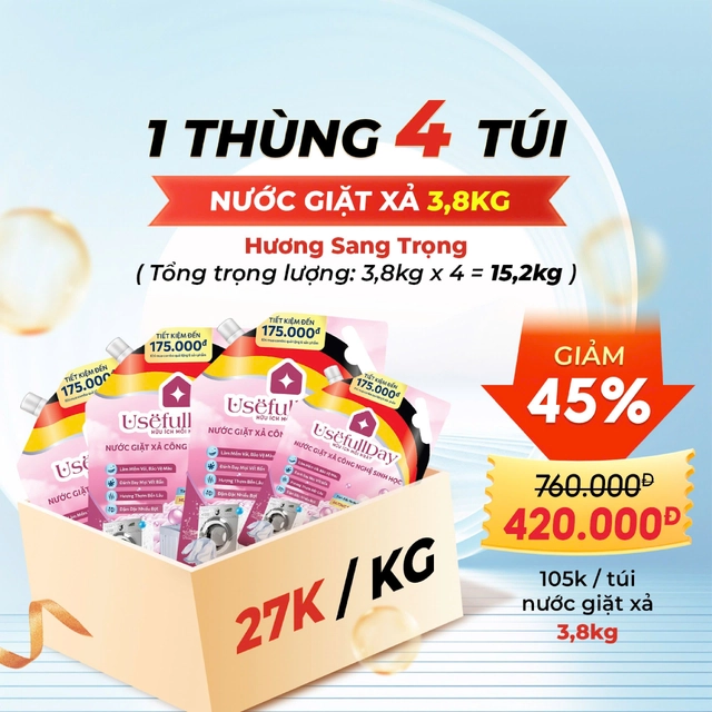 1 Thùng 4 Túi Nước Giặt Xả 3,8KG